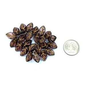 Wild Things Beads Leaf Bead 25/Strand Purple Amethyst Gold Veined Side Drilled H